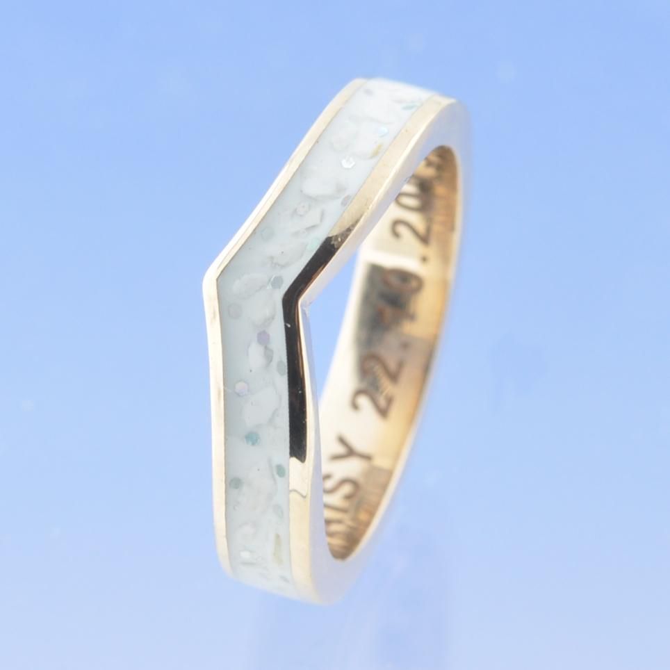 Cremation Ash Ring. V-shaped 4mm Narrow Channel Set