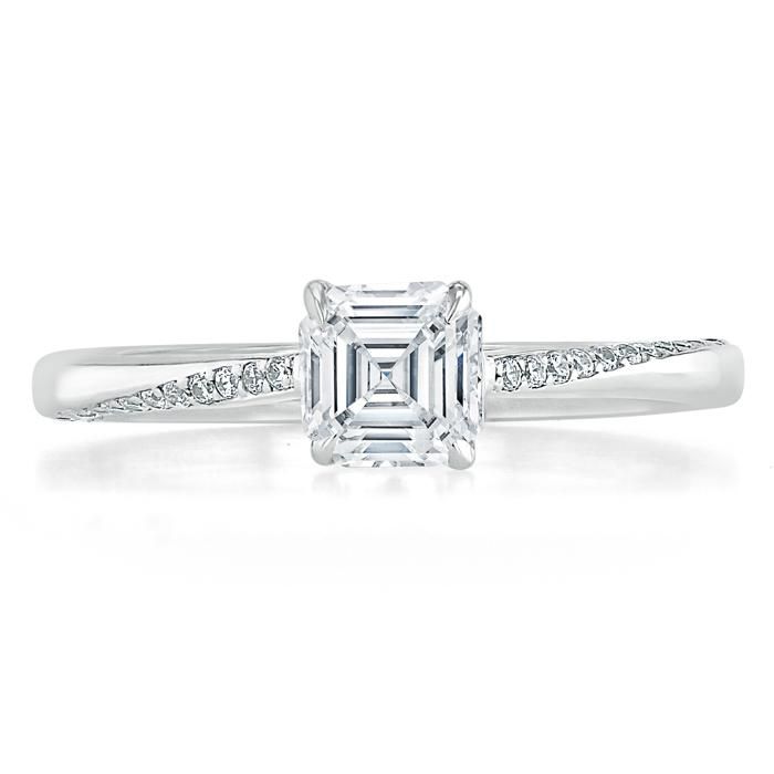 Affordable Wedding Ring Singapore  Asscher Cut Moissanite Engagement Ring, Classic Style