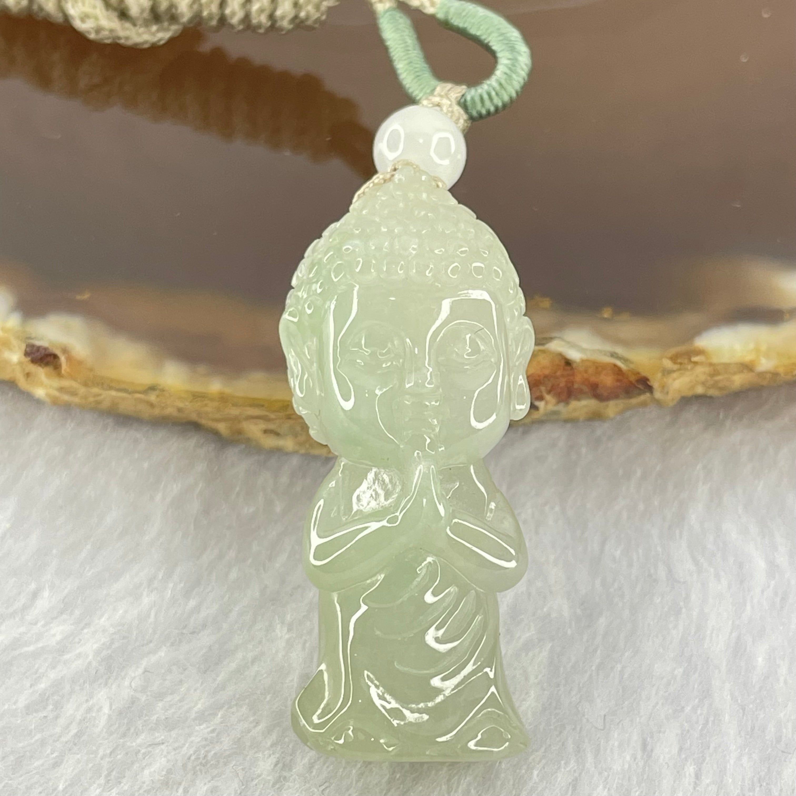 Type A Light Green Jadeite Buddha Pendent 10.56g 35.2 by 15.3 by 12.1mm