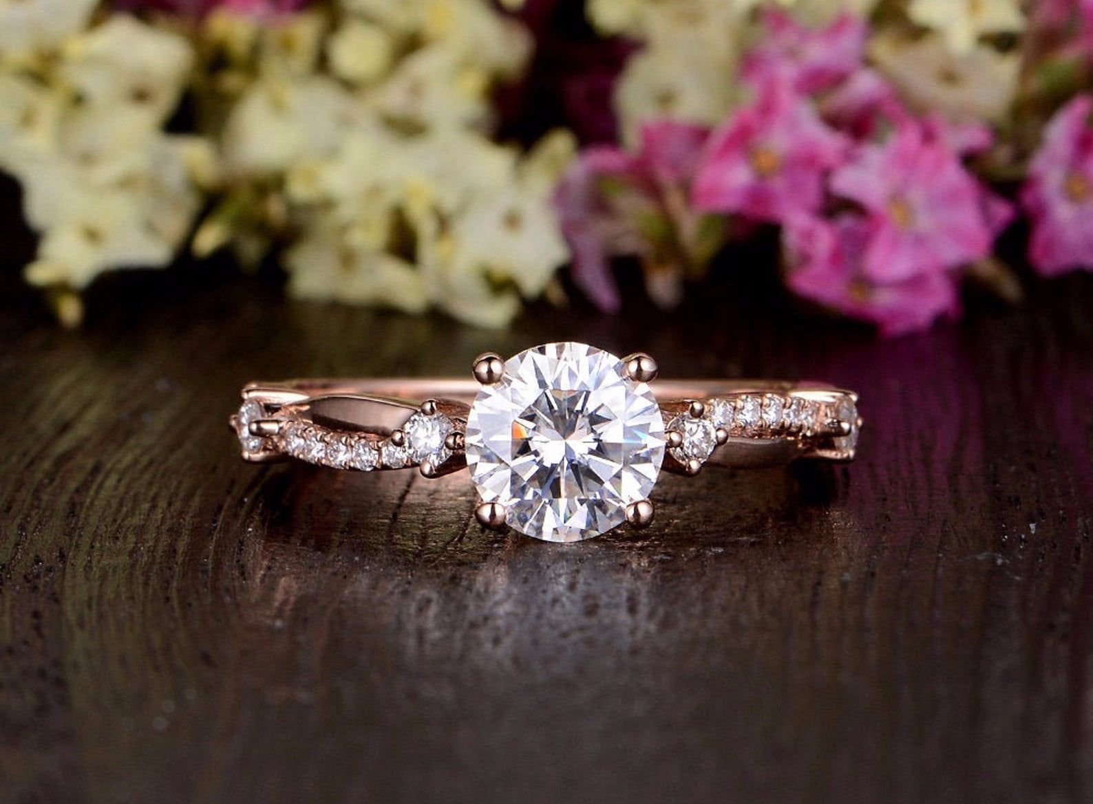 Best Engagement Rings Adelaide  Round Cut Moissanite Engagement Ring, Unique Vintage Design