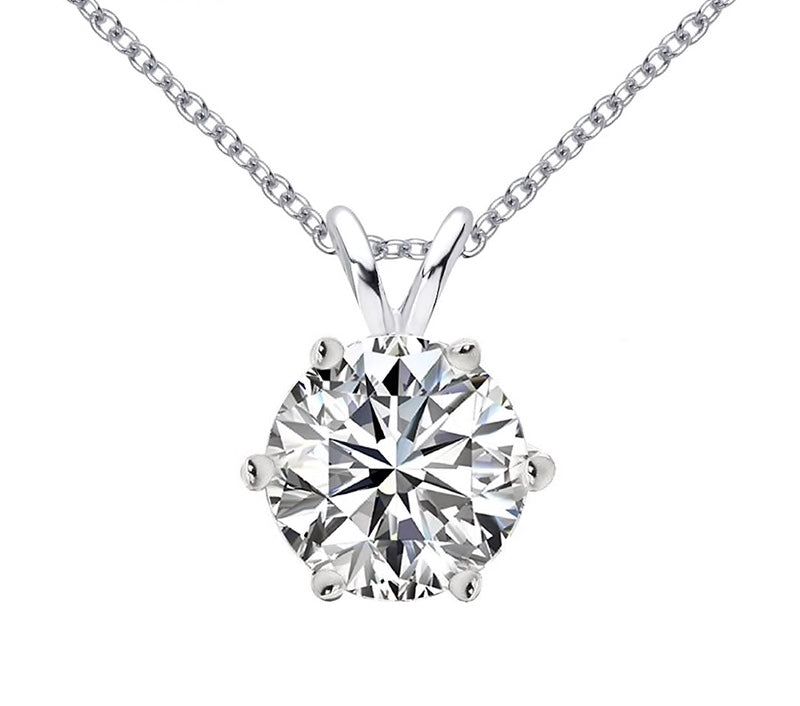 Platinum Engagement Ring Australia  Round Cut Classic Diamond Pendant, Six Claw Setting, 925 Silver, Choose Your Stone Size and Metal