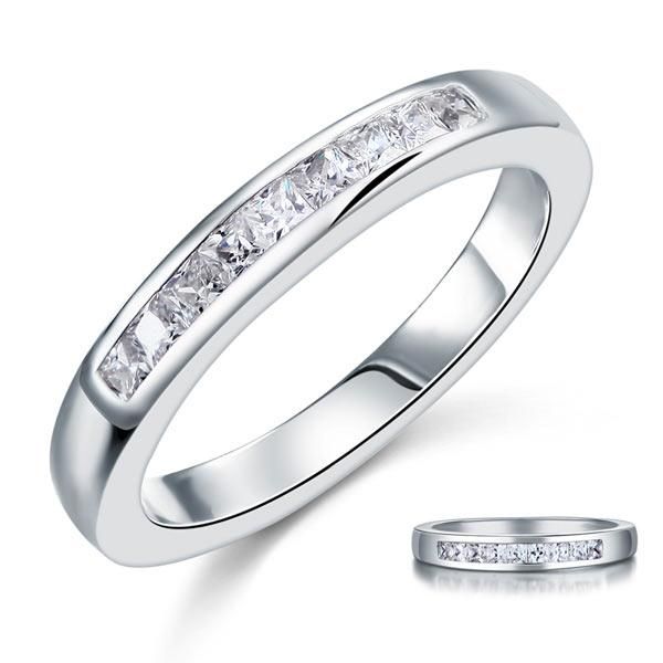 Mens Wedding Ring Melbourne  0.40ct Princess Cut Diamond Half Eternity Ring, 925 Sterling Silver