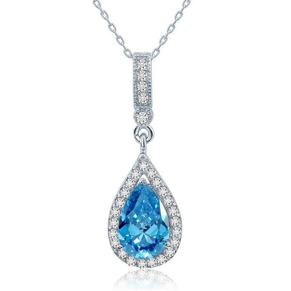 Mens Diamond Rings Australia  3.00ct Pear Cut Blue Diamond Halo Pendant, Bridal Diamond Necklace, 925 Silver