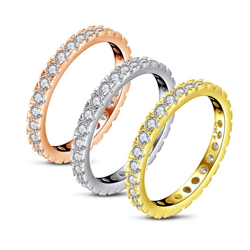 Diamond Wedding Rings Australia  2.40ct x3 Diamond Wedding Bands, Full Eternity Rings, 925 Sterling Silver, Rose &amp; Yellow