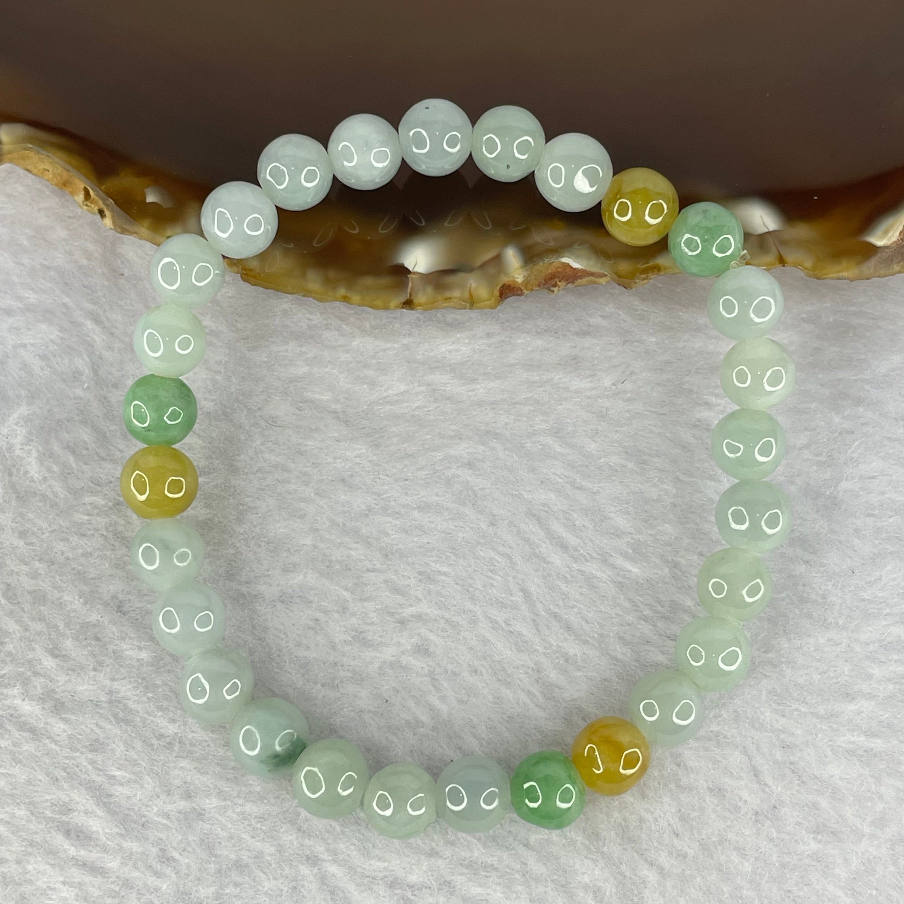 Type A Mixed Color Jadeite Beads Bracelet 16.26g 7.2 mm 28 Beads