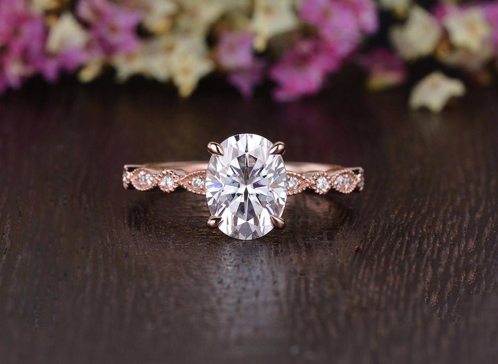 Customised Wedding Ring Singapore  Oval Cut Moissanite Engagement Ring, Vintage Design