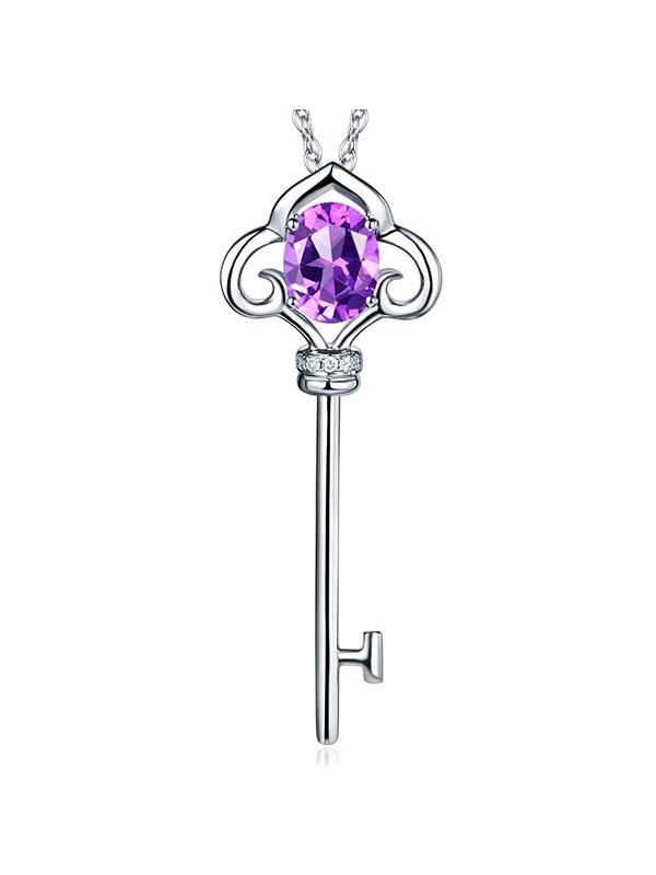 Platinum Wedding Rings Australia  2.50ct Oval Cut Amethyst Key Pendant, Gemstone and Diamond Necklace, 14kt White Gold