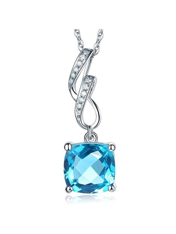 Diamond Wedding Band Australia  2.50ct Cushion Cut Blue Topaz Pendant, Gemstone and Diamond Necklace, 14kt White Gold