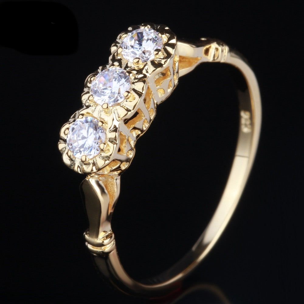 18k Gold Wedding Ring Price In Saudi Arabia  0.30ct Round Cut Moissanite 3 Stone Engagement Ring, Vintage Design, Available in 10Kt, 14Kt or 18kt Yellow Gold