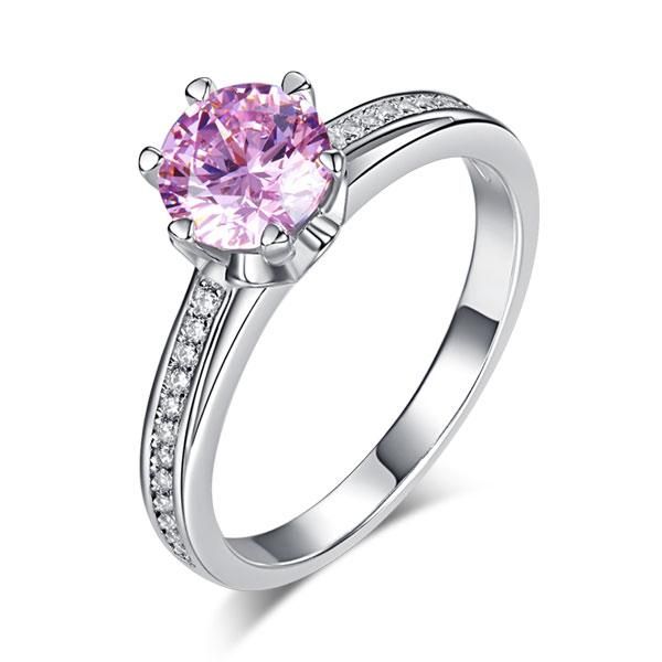 Unique Wedding Bands Australia   1.25ct Pink Diamond, Classic Round Cut Solitaire, 925 Sterling Silver Engagement Ring