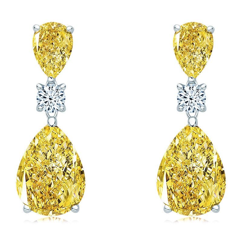 Mens Wedding Ring Perth  7.50ct Pear Cut Yellow Diamond Drop Earrings, 925 Sterling Silver