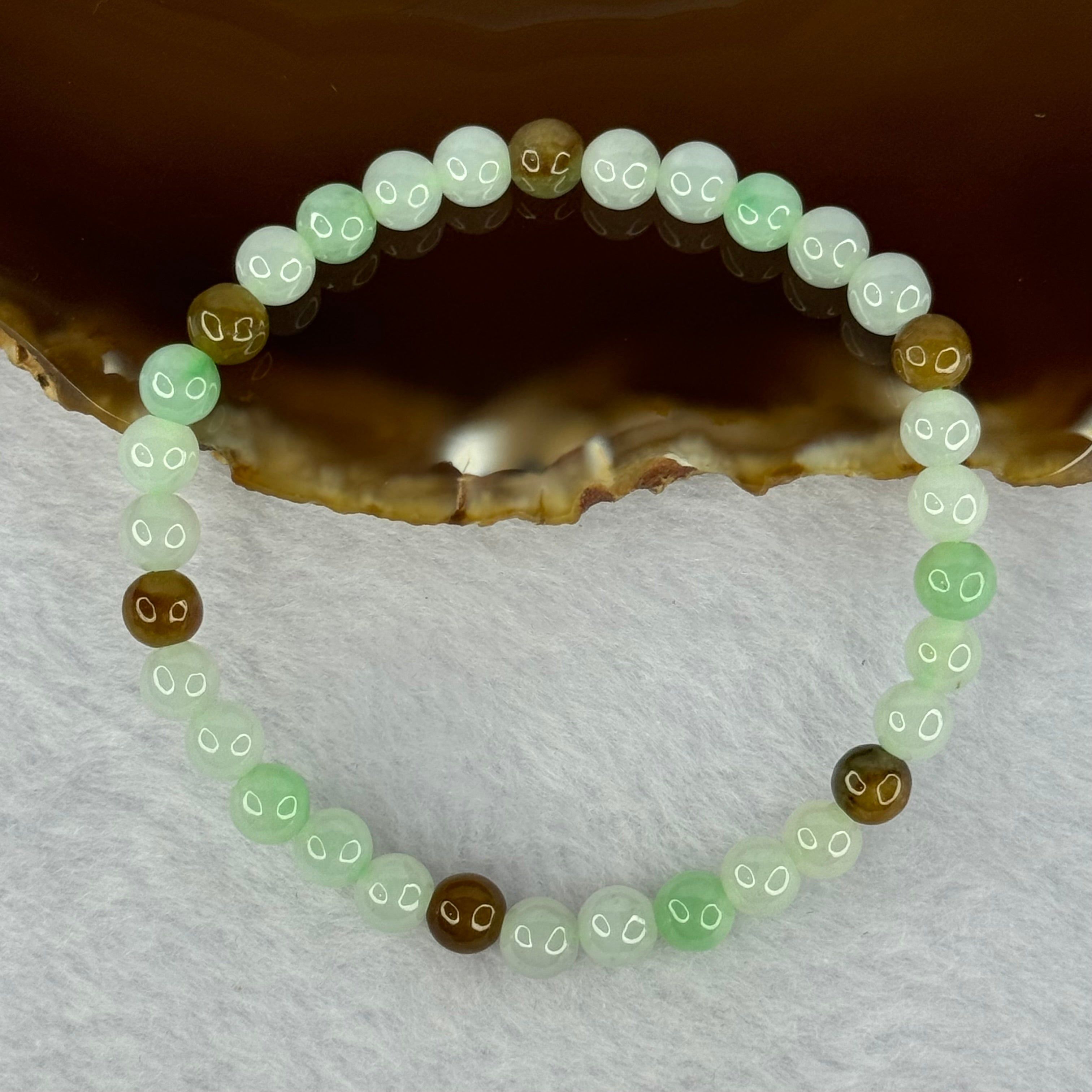 Type A Mixed Color Jadeite Beads Bracelet 10.20g 15cm 5.8mm 33 Beads