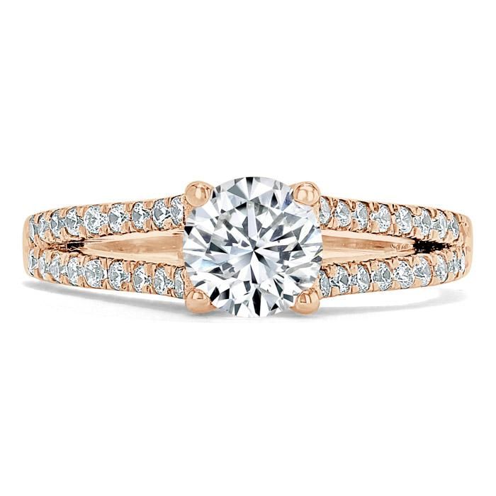 Best Engagement Rings Adelaide  Round Cut Moissanite Engagement Ring, Tiffany Style Double Row Band