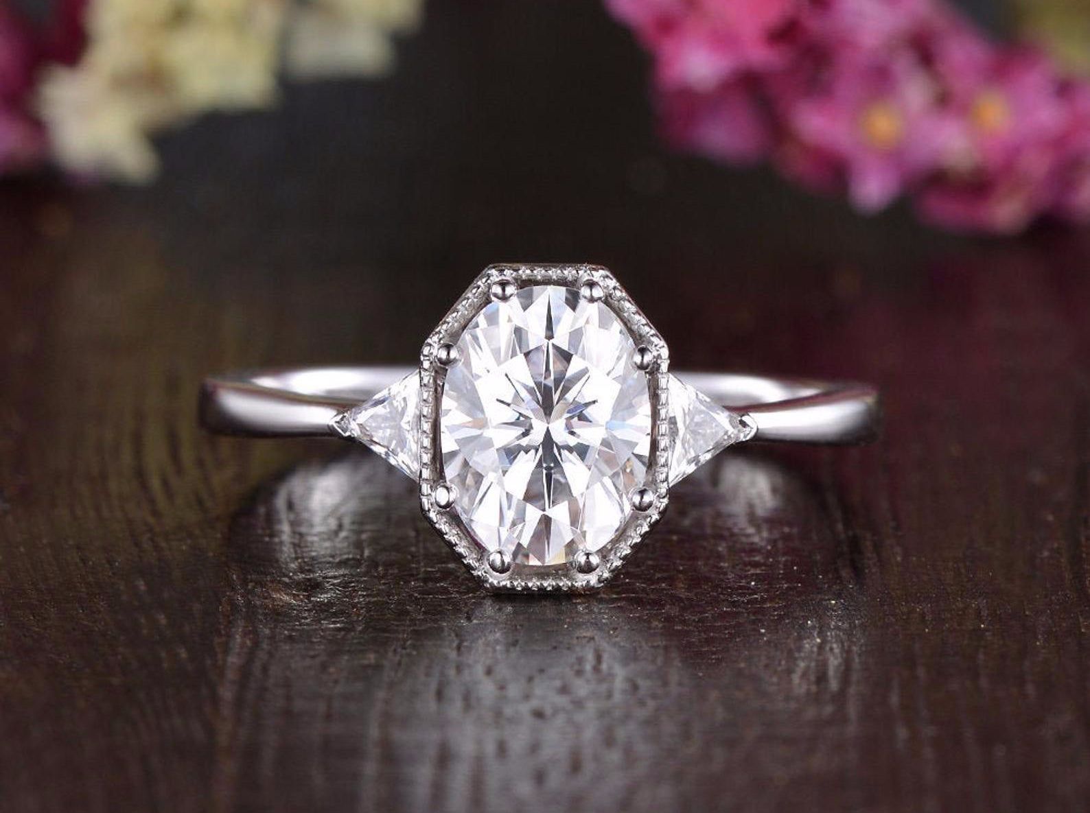 Proposal Ring Price Singapore  Oval Cut Moissanite Engagement Ring, Edwardian Design