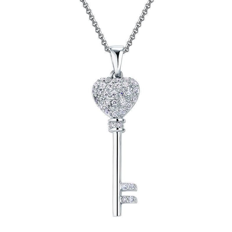 Wedding Band Sets Australia  0.75ct Pave Set Diamond Key Pendant, Classic Key Diamond Necklace, 925 Silver