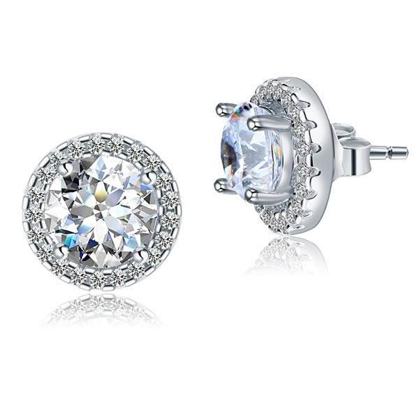 Unique Wedding Bands Australia   1.25ct each, Classic Diamond Halo Stud Earrings, Round cut, 925 Sterling Silver