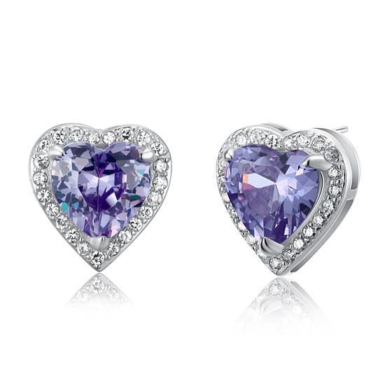 Platinum Wedding Bands Australia  3.00ct each, Puple Diamond, Classic Heart Cut Diamond Halo Stud Earrings, 925 Sterling Silver