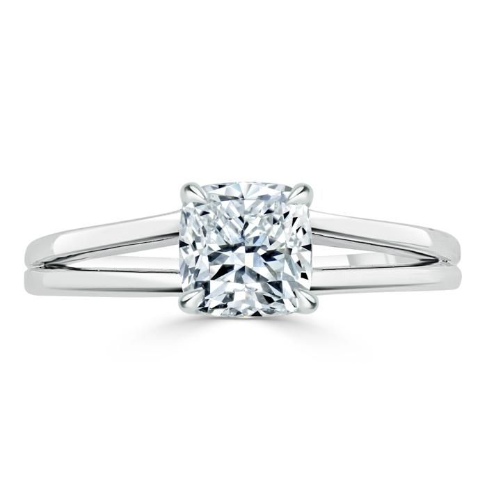 Affordable Wedding Bands Singapore  Cushion Cut Moissanite Engagement Ring, Classic Style with Split Shank