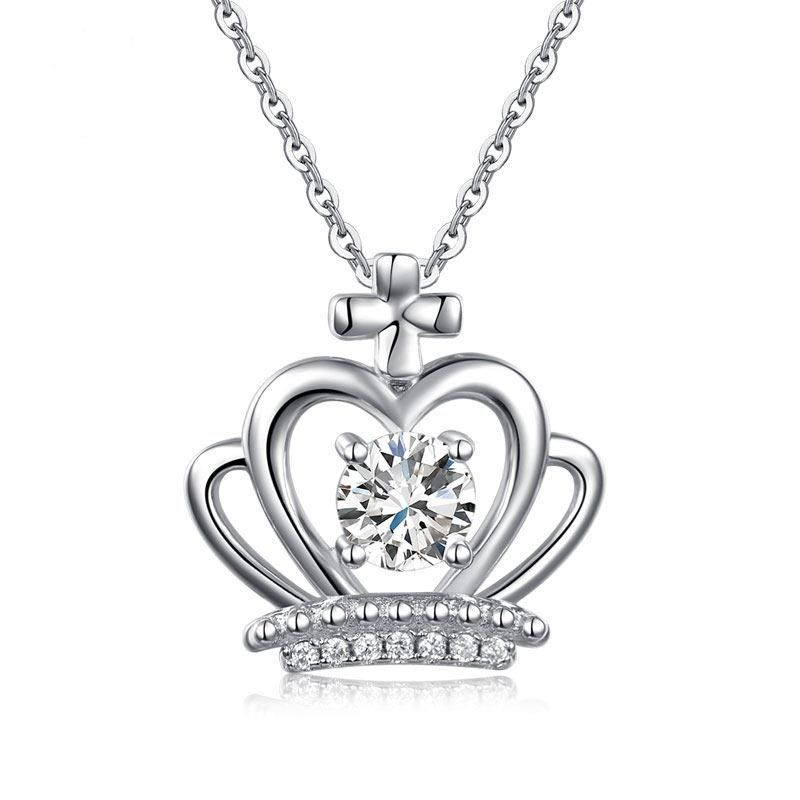 Silicone Wedding Rings Australia  0.50ct Diamond Crown Pendant, Princess Diamond Necklace, 925 Silver