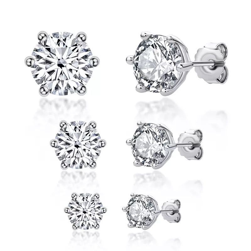 Affordable Wedding Ring Singapore  Classic Round Cut Diamond Stud Earrings, 925 Sterling Silver, Choose Your Stone Size and Metal