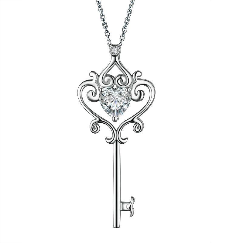 Wedding Ring Kuwait   1.50ct Vintage Diamond Love Heart Key Pendant, Heart Diamond Necklace, 925 Silver