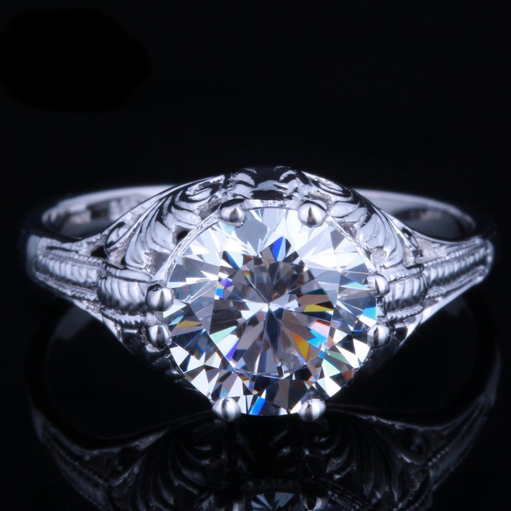 Saudi Arabia Engagement Rings  2.00ct Round Cut Moissanite Engagement Ring, Vintage Design, Available in 10Kt, 14Kt or 18kt White Gold