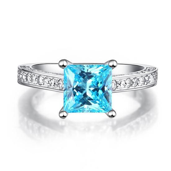 Non Traditional Engagement Rings Australia  1.50ct Princess Cut Blue Diamond Engagement Ring, 925 Sterling Silver