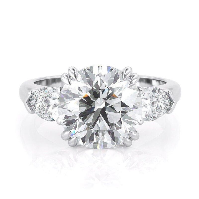 Platinum Wedding Rings Australia  2.50ct Round Cut Moissanite Engagement Ring, Pear Cut Side Stones