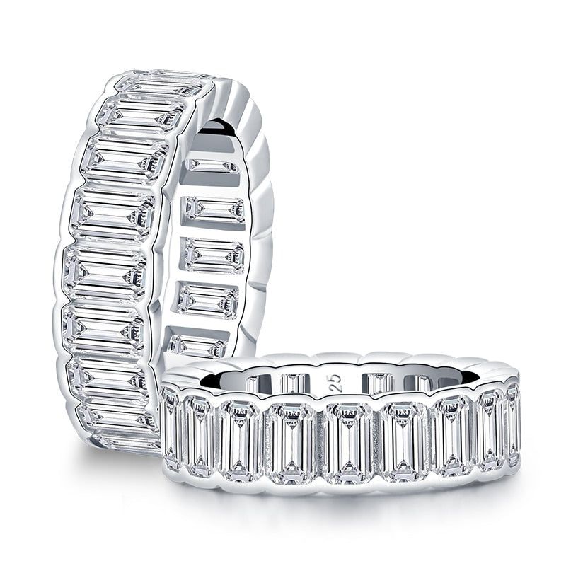 Wedding Bands Qatar  6.00ct Emerald Cut Diamond Wedding Band, Full Eternity Ring, 925 Sterling Silver