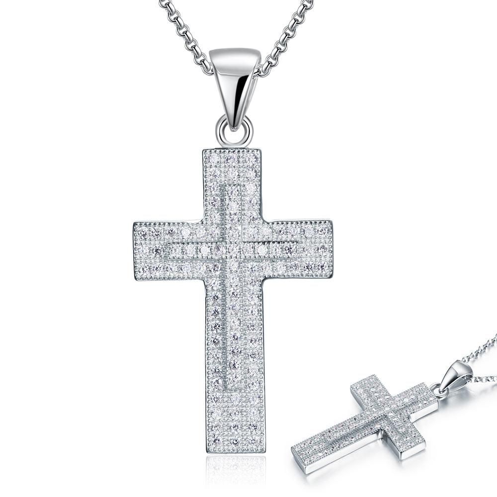 Auckland Wedding Rings  2.00ct Pavé Set Diamond Cross Pendant, 925 Silver