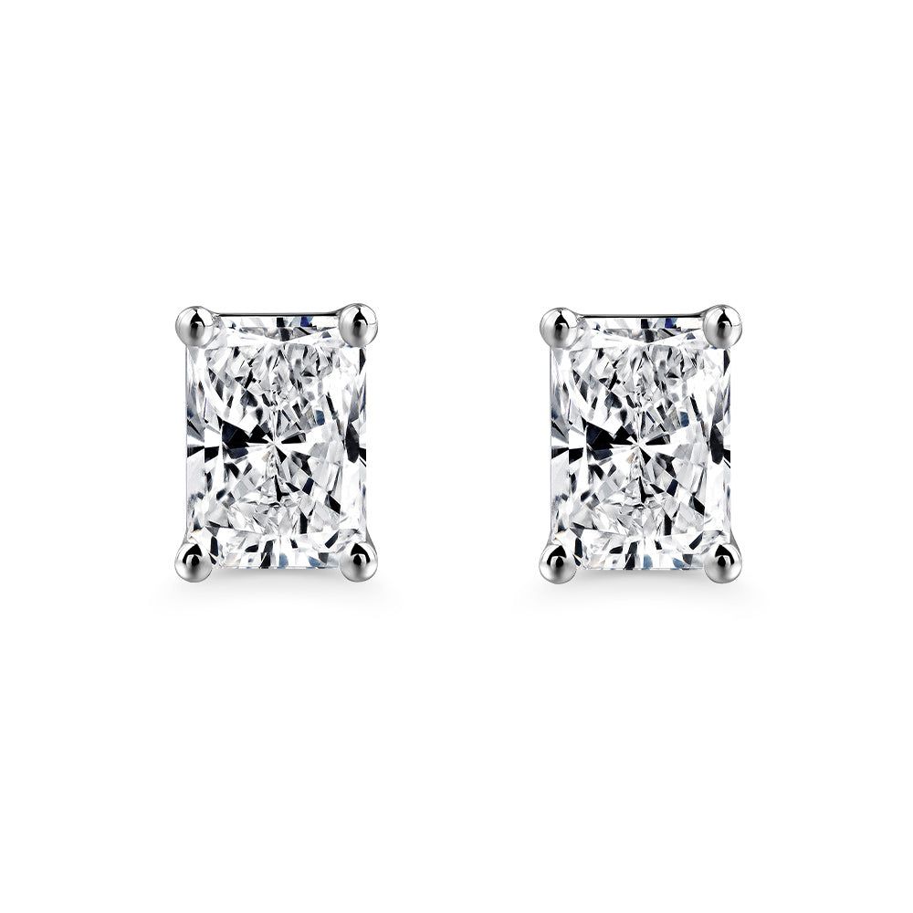 Bridal Ring Sets Australia  1.00ct each, Radiant Cut Moissanite Stud Earrings, 925 Sterling Silver