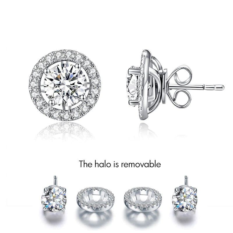 Mens Engagement Rings Australia  1.00ct each, Round Cut Moissanite Removable Halo Earrings, 925 Silver