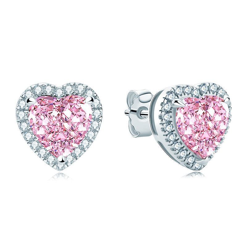 Affordable Engagement Rings Australia  3.50ct Pink Diamond Heart Halo Stud Earrings, 925 Sterling Silver