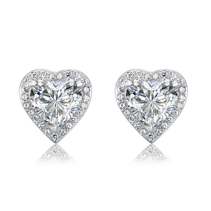 Platinum Wedding Bands Australia  3.00ct each, Classic Heart Cut Diamond Halo Stud Earrings, 925 Sterling Silver