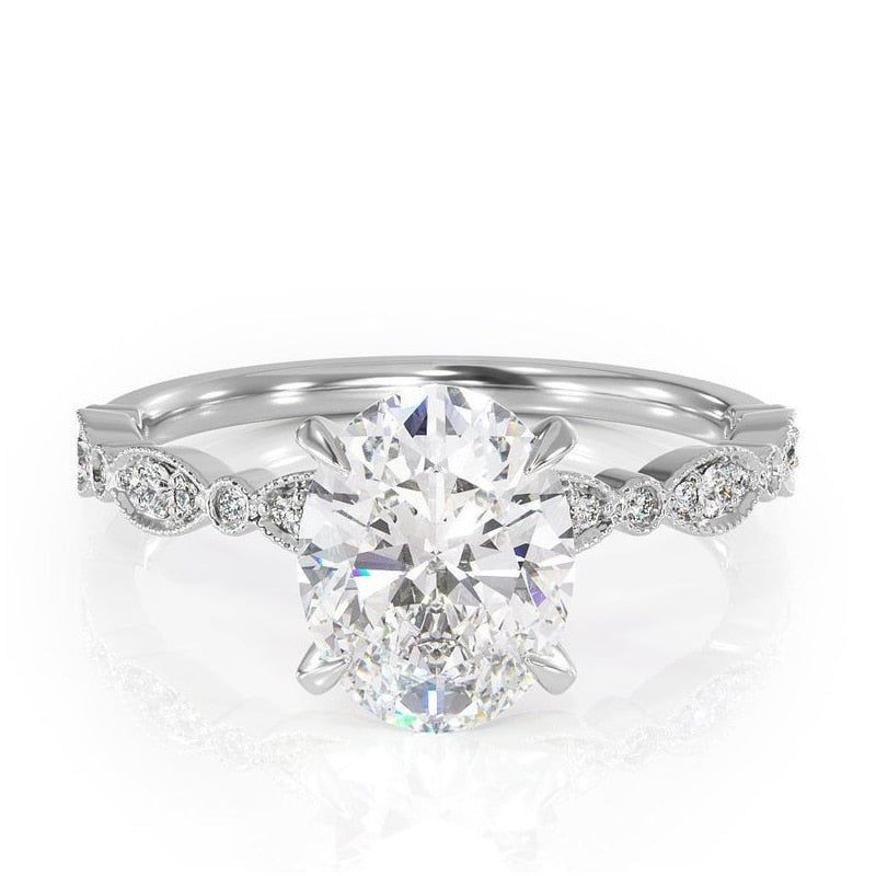 Engagement Rings Online Australia  Oval Cut Moissanite Engagement Ring, Art Deco Vintage Style