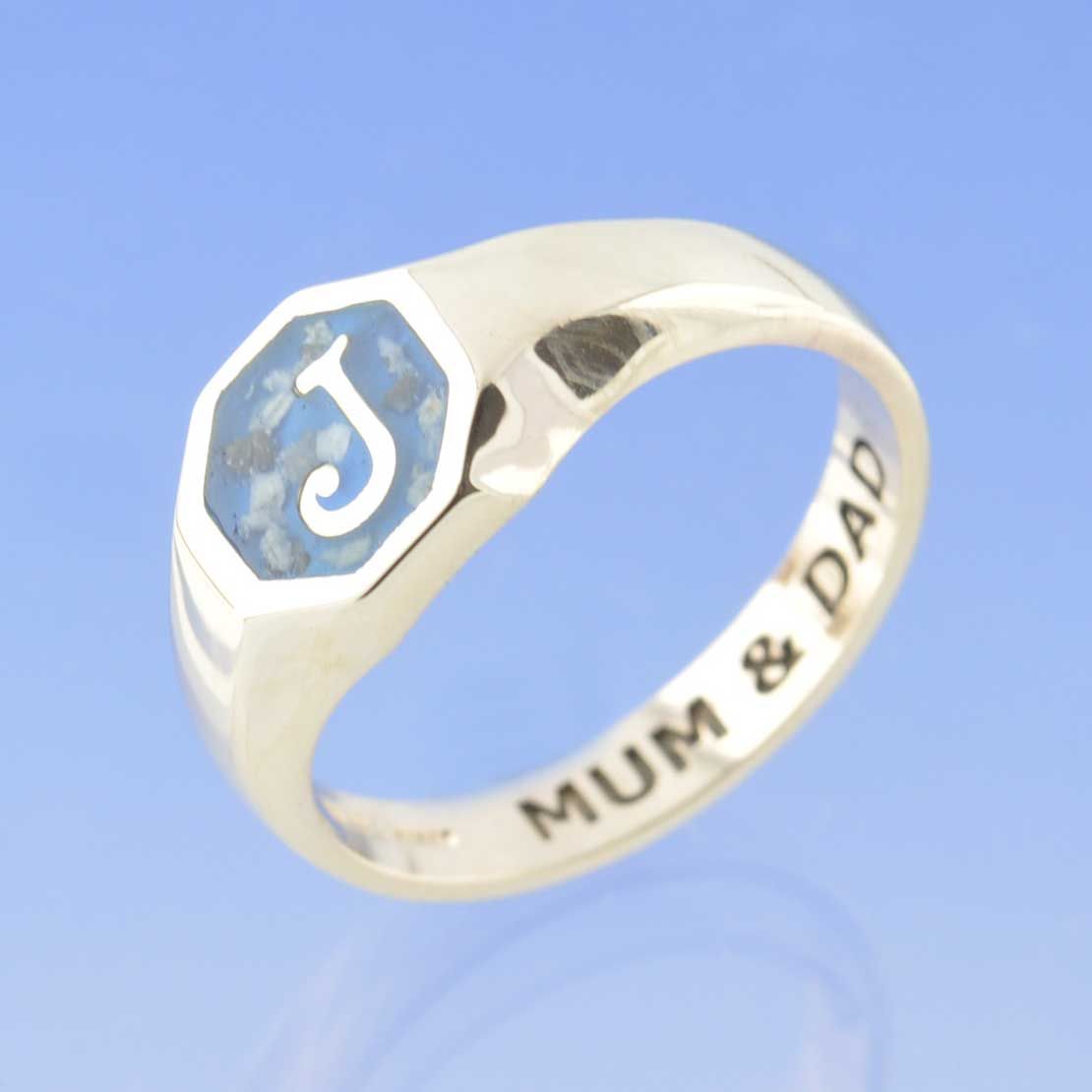 Cremation Ash Ring - Initial Signet Ring - Octagon.