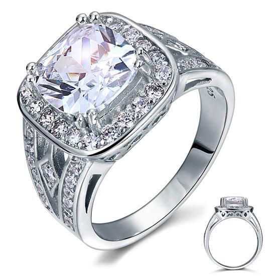 Engagement Rings In Kuwait  4.00ct Art Deco Cushion Cut Diamond Engagement Ring, 925 Sterling Silver