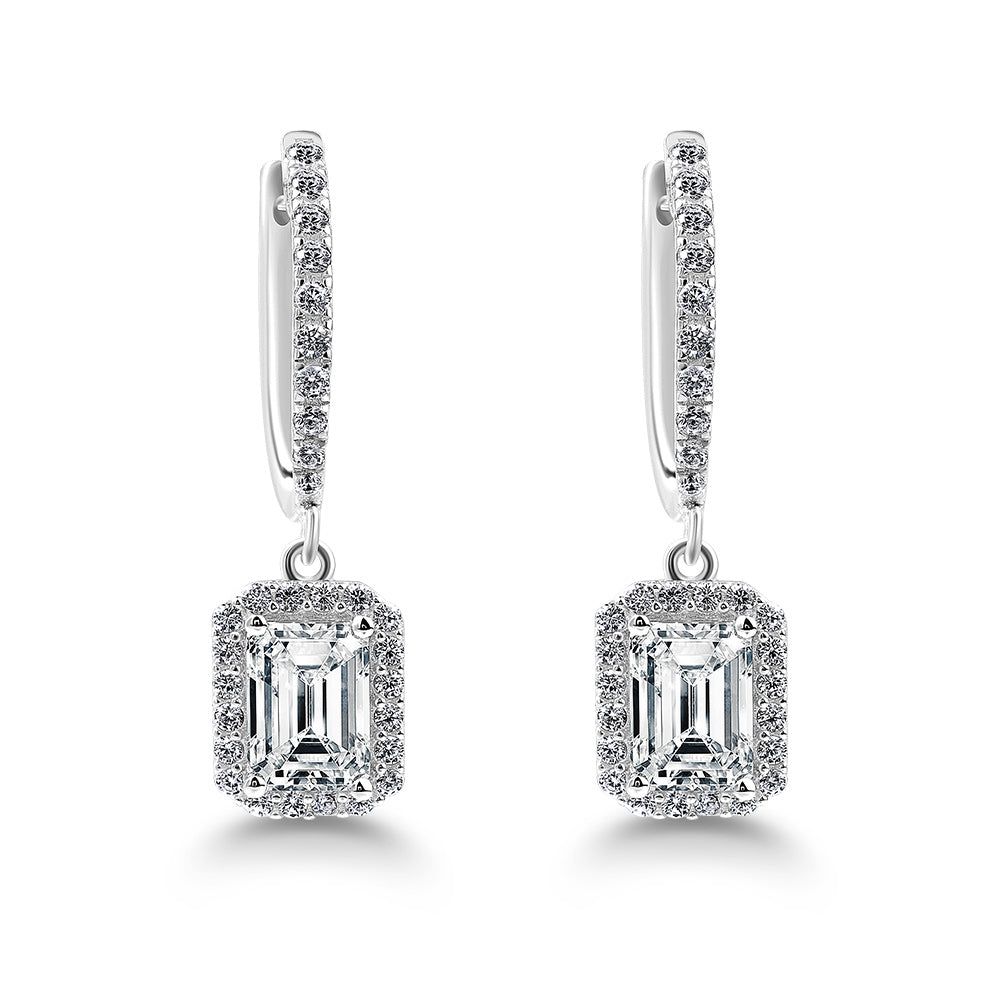 Adelaide Wedding Rings  Emerald Cut Diamond Drop Earrings, 925 Sterling Silver