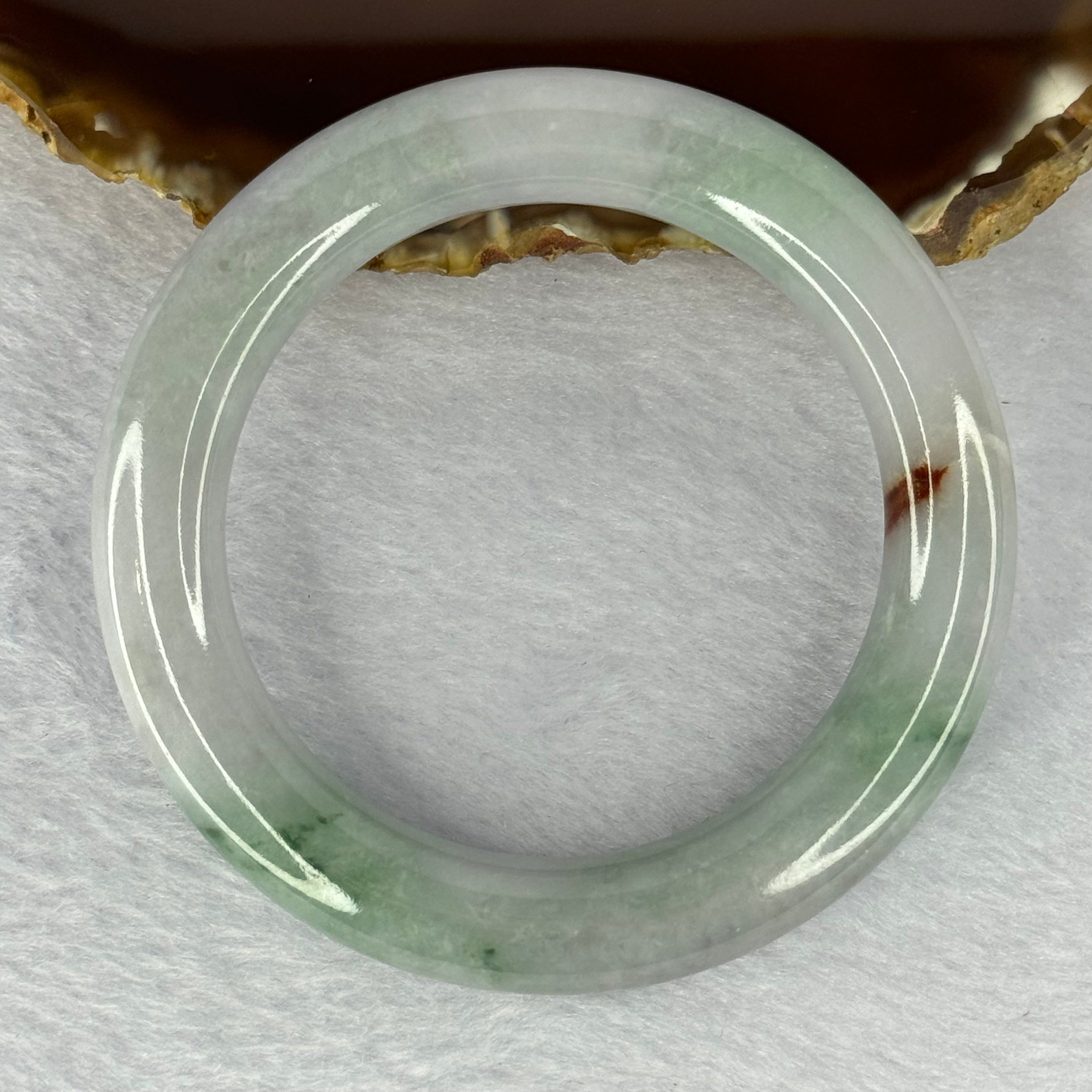 Type A Lavender with Green and Brownish Red Patches Bangle 68.81g 12.0 by 11.3 mm Internal Diameter 54.6 mm (External Line with Internal Lines)