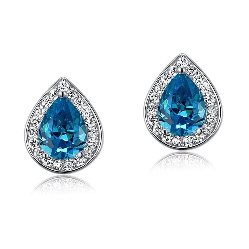 Bridal Sets Australia  1.00ct each, Blue Diamond, Pear Cut Diamond Halo Stud Earrings, 925 Sterling Silver