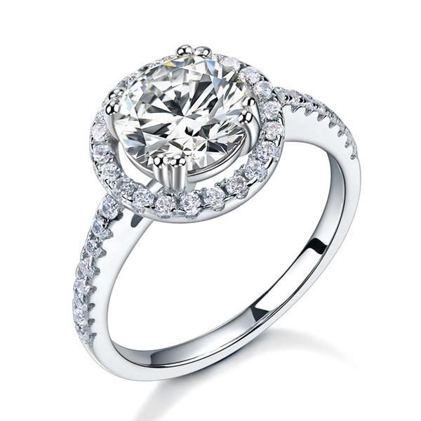 2.00ct Round Cut Diamond Halo Engagement Ring, 925 Sterling Silver