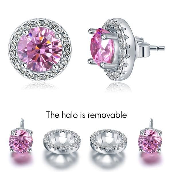 Unique Wedding Bands Australia   1.25ct each, Classic Pink Diamond Halo Stud Earrings, Round cut, 925 Sterling Silver