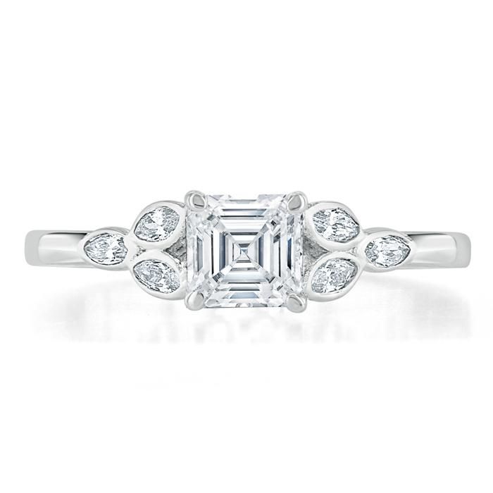 Affordable Wedding Ring Singapore  Asscher Cut Moissanite Engagement Ring, Vintage Style