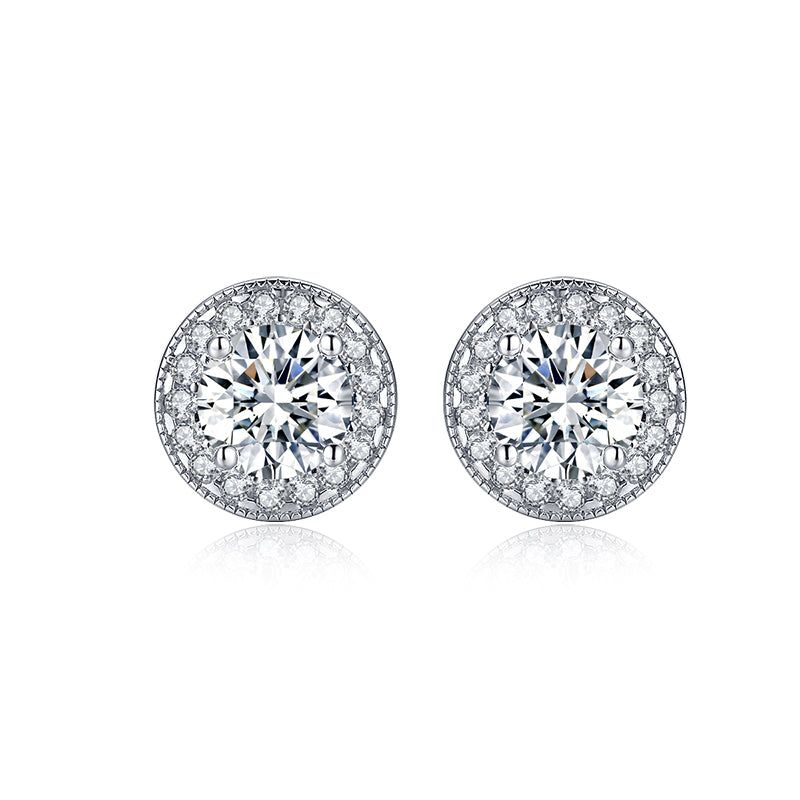 Engagement And Wedding Ring Sets Australia   1.25ct Round Halo Diamond Stud Earrings, 925 Sterling Silver