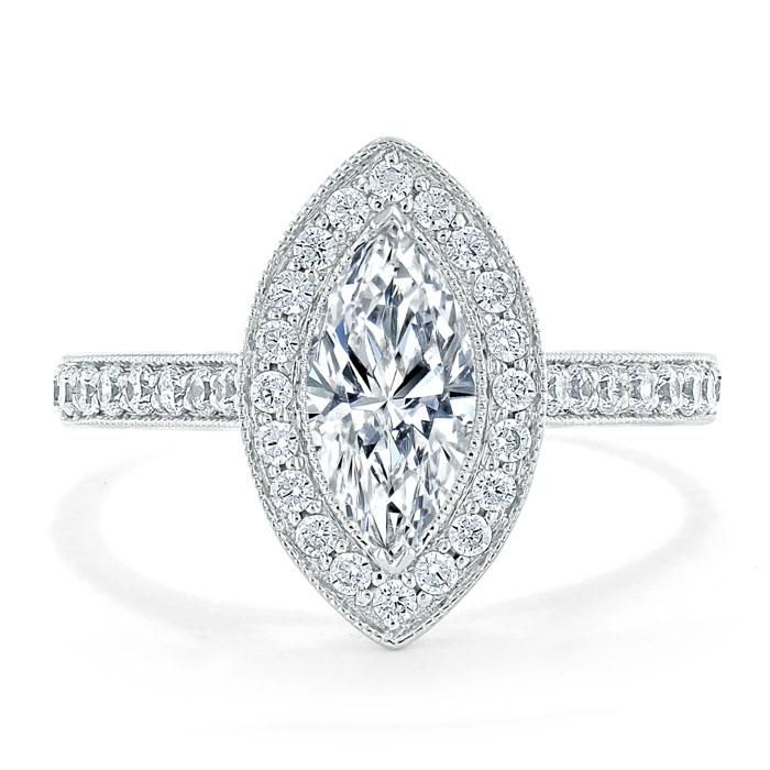 Diamond Wedding Bands Sydney  Marquise Cut Moissanite Halo Engagement Ring, Tiffany Style