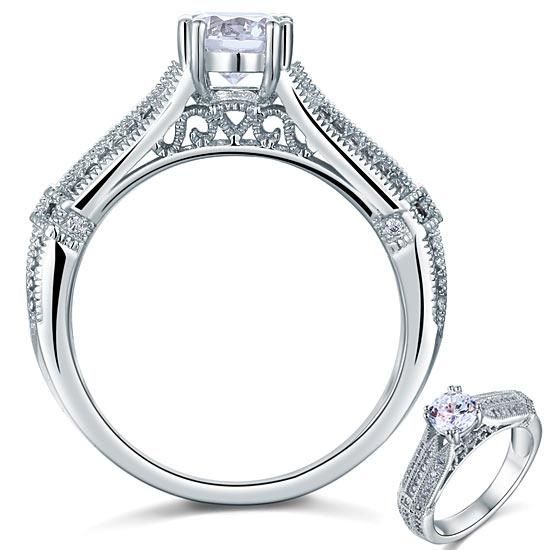 Wedding ring Saudi Arabia  1.00ct Vintage Round Cut Diamond Engagement Ring, 925 Sterling Silver