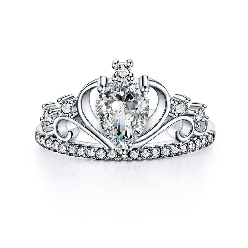 Wedding Ring Qatar  1.00ct Pear Cut Diamond, Princess Crown, Eternity Ring, 925 Sterling Silver