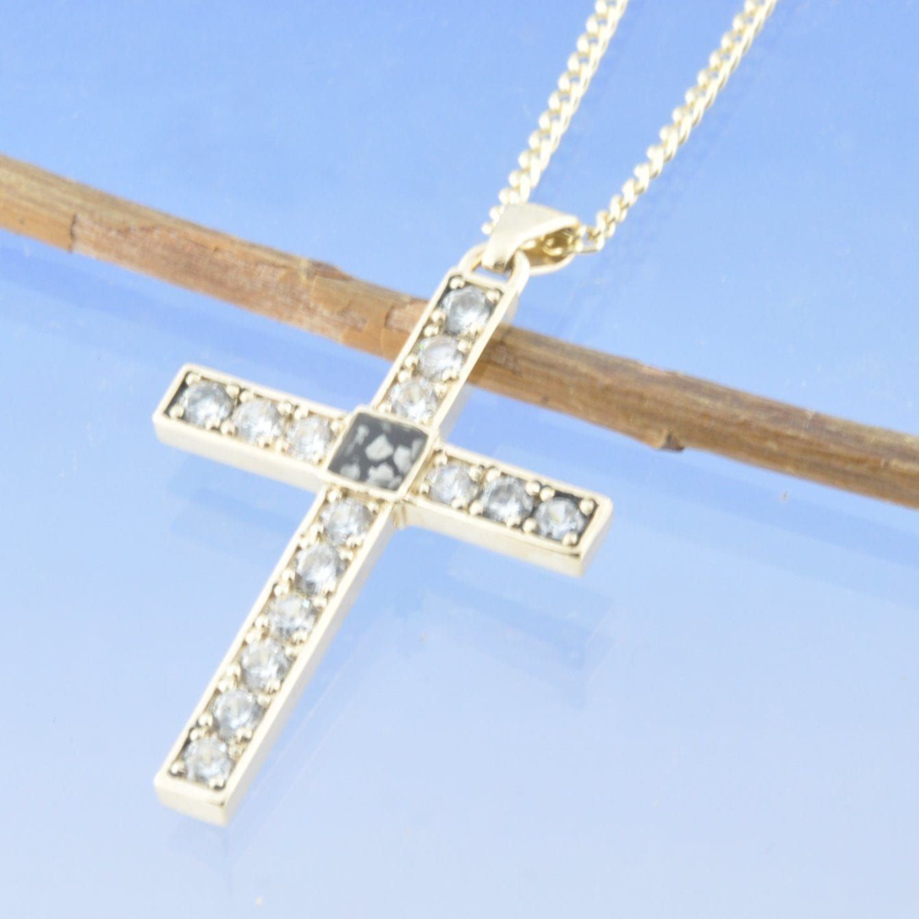 Cremation Ashes Cross Necklace - Sparkling