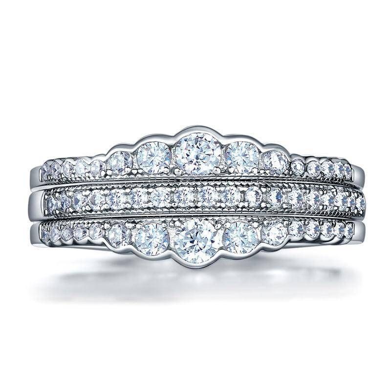 Best Engagement Rings Nz  Vintage Diamond Wedding Band Ring Set 3-Pieces, 925 Sterling Silver