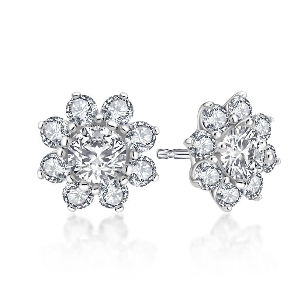 Mens Wedding Rings Sydney Cbd  Daisy Cluster Diamond Stud Earrings, 925 Sterling Silver